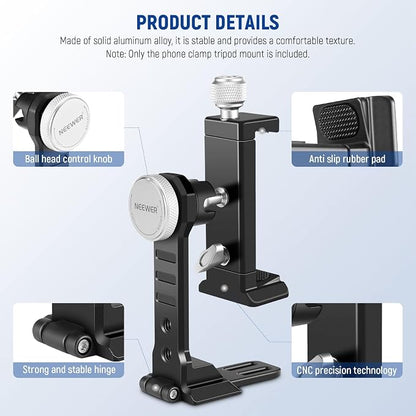 NEEWER Smartphone Tripod Mount Aluminum Alloy, 360° Rotatable Phone Stand - Image 7