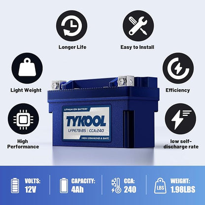 YT7B-BS 12V 4Ah 240CCA LiFePO4 Motorcycle Battery, Built in BMS, - Image 6