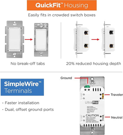 UltraPro 700 Series Add-On Switch QuickFit and SimpleWire, in-Wall White Rocker - Image 5