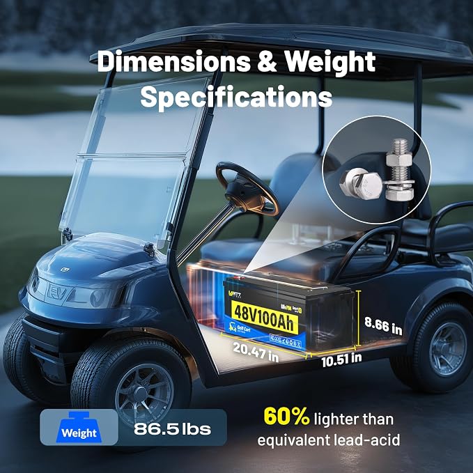 48V Lithium Battery Golf Cart Built-in BMS 200A Bluetooth, 48 Volt 100Ah - Image 5