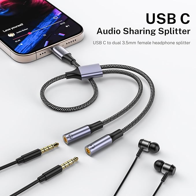 MOSWAG USB C to Dual 3.5mm Female Headphone Splitter, Type C to Dual 3.5mm - Image 2