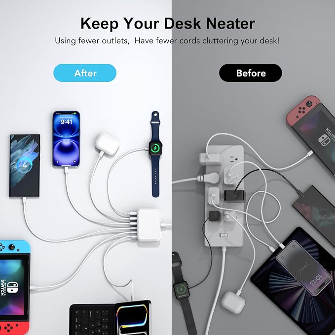 USB C Fast Charger, 100W GaN 6 Port Type C Charging Station Hub Block Cube - Image 4