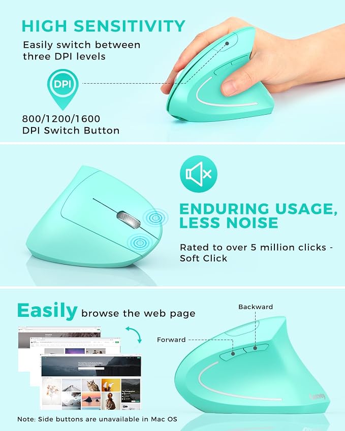 Lekvey Ergonomic Mouse, Vertical Wireless Mouse Rechargeable 2.4 GHz Optical - Image 5