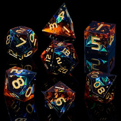 ARUOHHA DND Resin Dice Set 7Pcs Handmade Glitter Inclusions Sharp Edge Dragons - Image 2