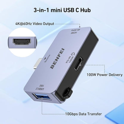 BENFEI USB C Hub 3-in-1, Super Compact, USB-C to HDMI 4K@60Hz, 10Gbps USB-A - Image 3