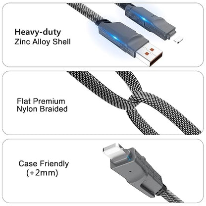 2Pack 6FT 4 in 1 USB C Cable for Lightning, 60W Fast Charging, Flat Braided - Image 4