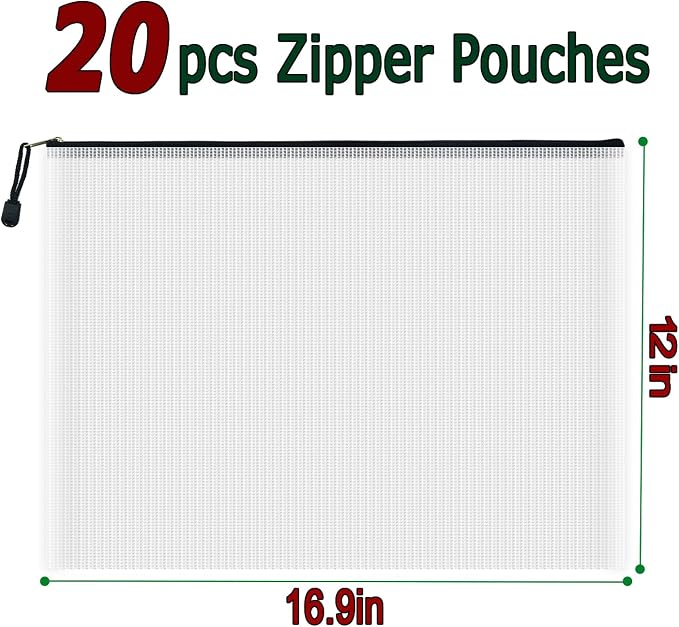 AUSTARK 20 Pcs Zipper File Bags, Plastic Mesh Pouch, Board Game Storage Bag - Image 2