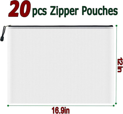 AUSTARK 20 Pcs Zipper File Bags, Plastic Mesh Pouch, Board Game Storage Bag - Image 2