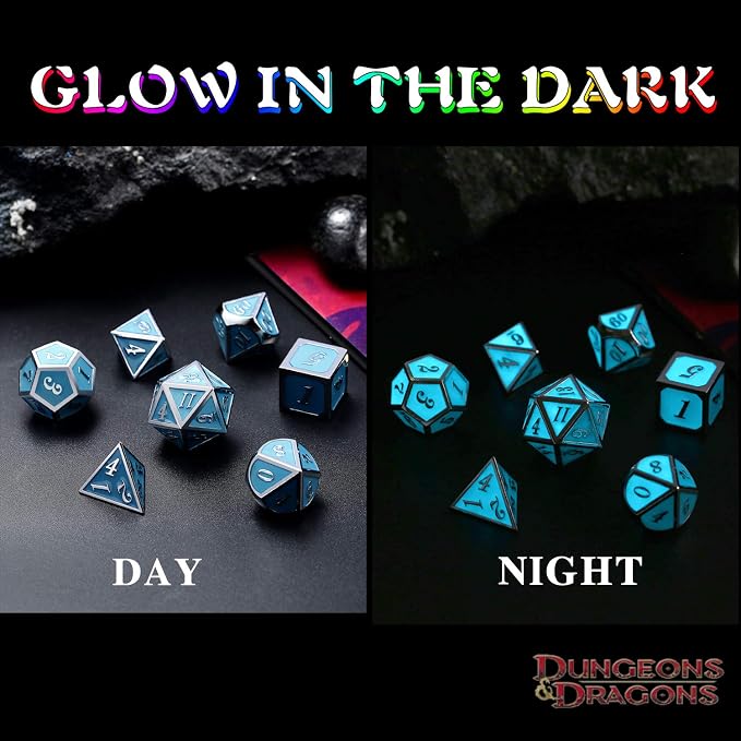 DnDnD Glowing DND Metal Dice Set, Luminous Blue Metal Dice - Image 2