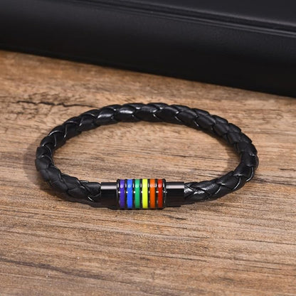 Nanafast Titanium Stainless Steel Rainbow LGBT Pride Bracelet Handmade Braided - Image 3