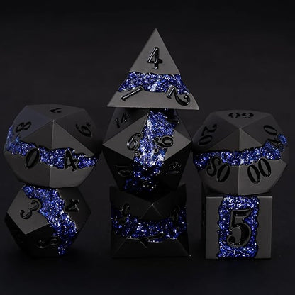 Metal DND Polyhedral Dice, Large Stripe Glitter Metallic Dice Set, Antique - Image 2