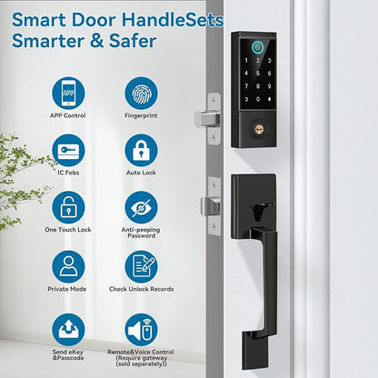 BEBASIA Smart Door Lock with Front Door Handle Set, Heavy Duty Fingerprint - Image 2
