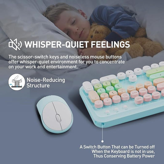 Wireless Keyboard and Mouse Set, 105 Round Keys Full-Size Cute Colorful - Image 2