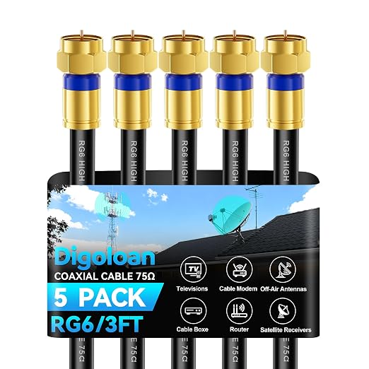 Coaxial Cable 3ft 5 Pack, RG6 Coax Cable Cord Extender by Unknown