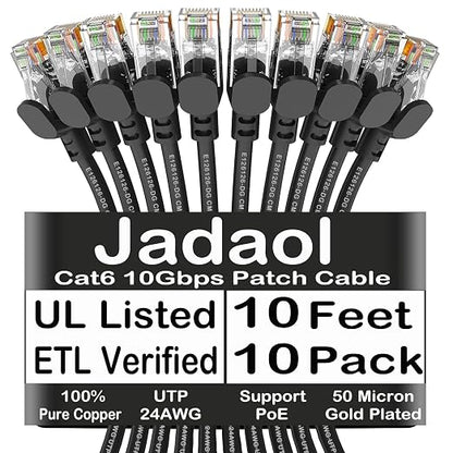 Jadaol Cat 6 Ethernet Cable 10ft 10Pack, Outdoor&Indoor, 10Gbps Support Cat8/7 by Jadaol