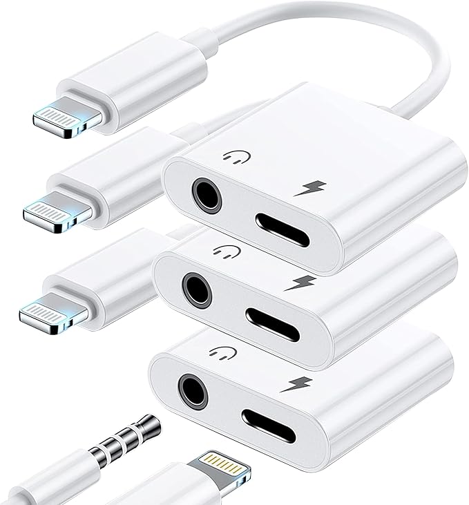 3 Pack Lightning to 3.5mm Headphone Jack Adapter, 2 in 1 Dongle Adapter Aux by LIEZHUA