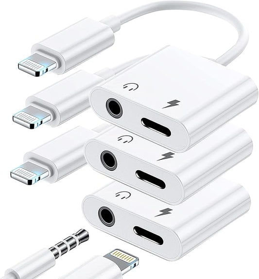 3 Pack Lightning to 3.5mm Headphone Jack Adapter, 2 in 1 Dongle Adapter Aux by LIEZHUA