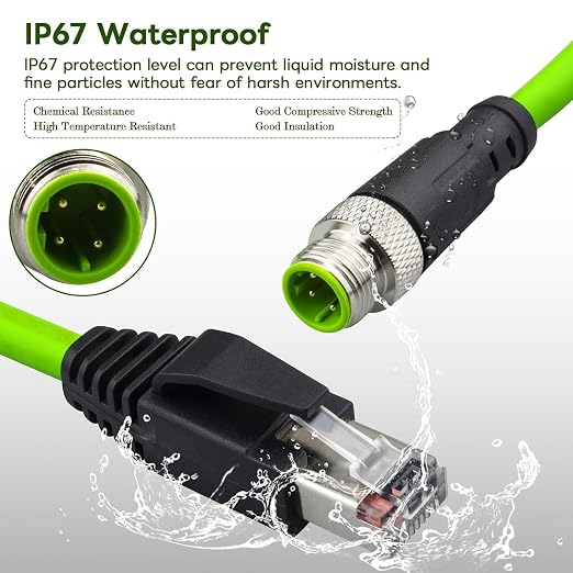 M12 to Rj45 Ethernet Cable Shielded, Industrial Field-wireable M12 4 Pin D Code - Image 2