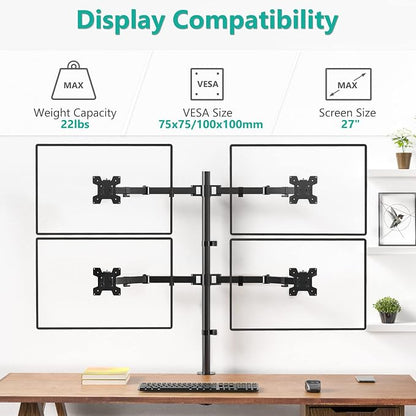 WALI Quad Monitor Desk Mount, 4 Monitor Stand Fits Heavy Duty Computer Screen - Image 3