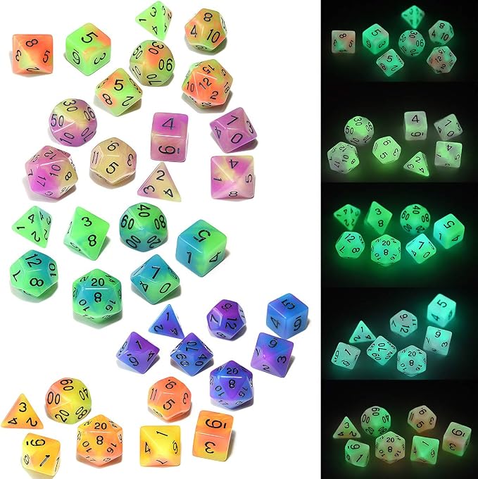 Double Color Glow in The Dark Dice Set 35 Pieces Polyhedral Dice - Image 2