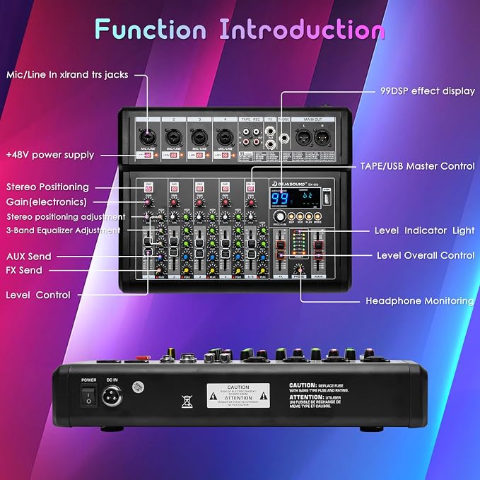 6-Channel Audio Mixer for PC, SX-6iu Mixing Console - Image 5