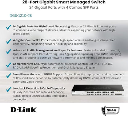 D-Link 28-Port Gigabit Smart Managed Switch | 24 GbE + 4 SFP Combo Ports | L2+ - Image 2