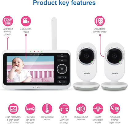 VTech Baby Monitor with 2 Cameras No WiFi & 5" Screen – Split-Screen, Patrol - Image 2