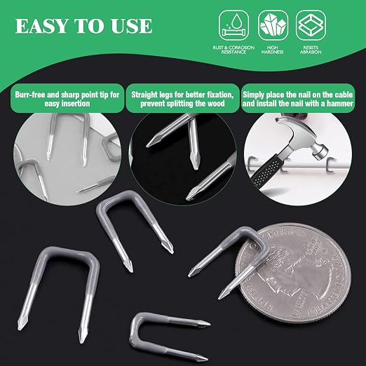 800Pcs 4mm 6mm 8mm 10mm J-Hook Ethernet Cable Nails Wire Clips - Image 4