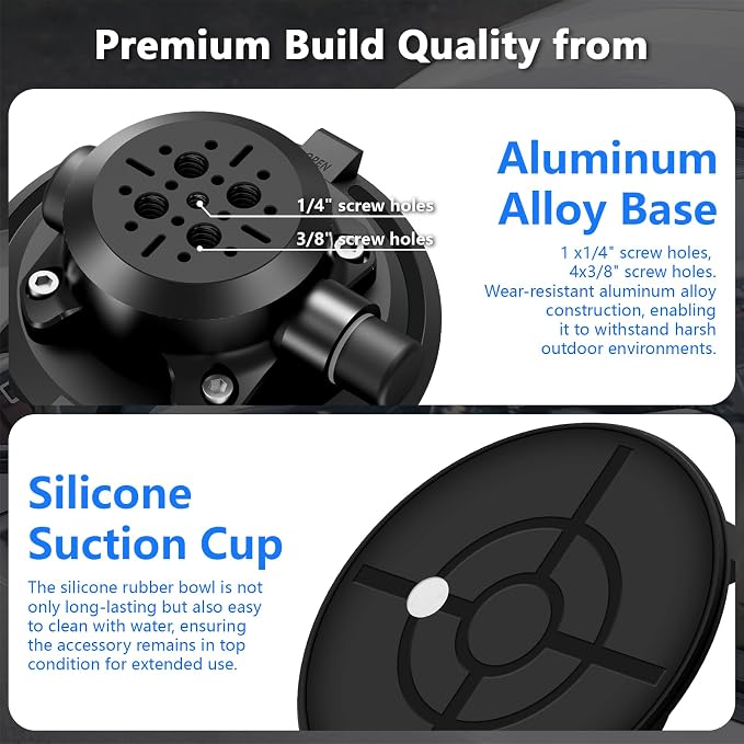 Camera Suction Cup Mount with Ball Head Magic Arm, 4.5" Metal Vacuum Suction - Image 9