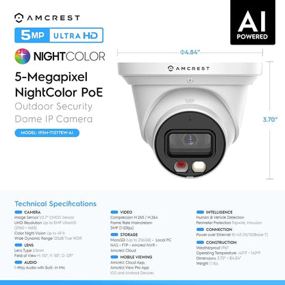 Amcrest 5MP AI Turret IP PoE Camera w/ 49ft Nightvision, Security IP Camera - Image 8