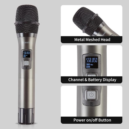 4 Channel Wireless Microphone System UHF 2 Cordless Handheld Mics and 2 - Image 4