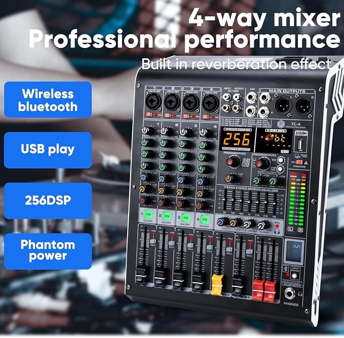 W IN-MIX 4 Channel Professional Audio Mixer - Image 6