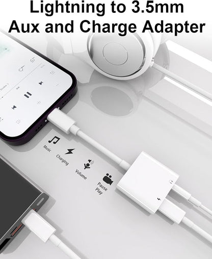 2 Pack Lightning to 3.5mm Headphone Jack Adapter, 2 in 1 Headphone Adapter Aux - Image 4
