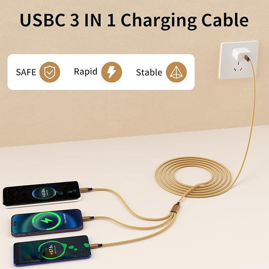 USB C Multi Charging Cable, 3 in 1 Charging Cable Nylon Braided USB-C Multiple - Image 2