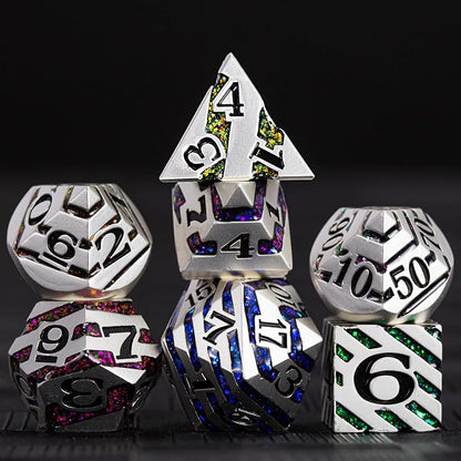 Metallic Stripes Dice with Gift Case, D&D Metal Polyhedral Dice Sets by Maywin
