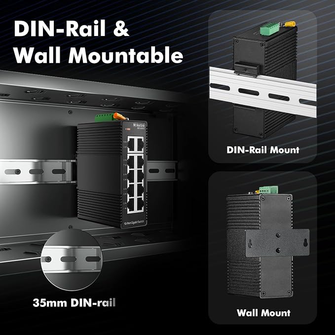 MokerLink 10 Port Gigabit Industrial DIN-Rail Ethernet Switch, Unmanaged IP40 - Image 7