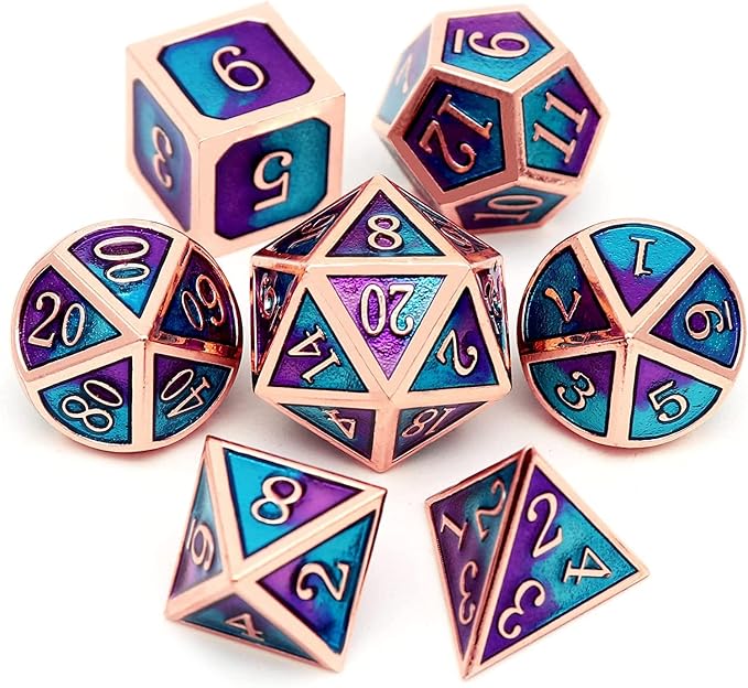 Haxtec Metal DND Dice Set D&D Gifts 7PCS Copper Blue Teal Purple Polyhedral RPG - Image 2