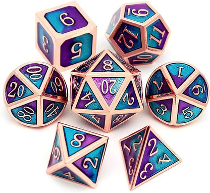 Haxtec Metal DND Dice Set D&D Gifts 7PCS Copper Blue Teal Purple Polyhedral RPG - Image 2