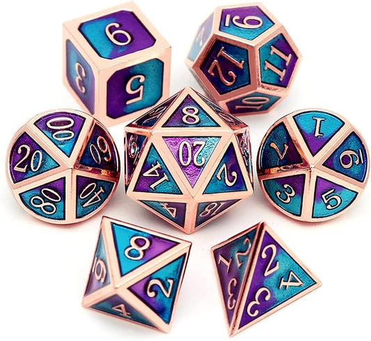 Haxtec Metal DND Dice Set D&D Gifts 7PCS Copper Blue Teal Purple Polyhedral RPG - Image 2