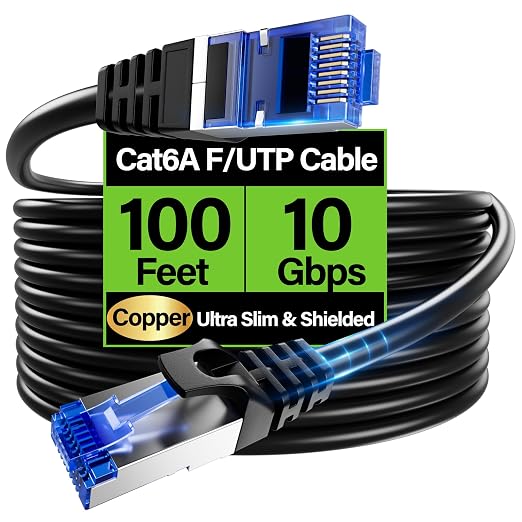 Cat6A Ethernet Cable Shielded 10Gbps 100 ft, Slim Shielded Ethernet Cable Cat 6 by Unknown