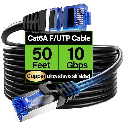 Cat6A Ethernet Cable Shielded 10Gbps 50 ft, Slim Shielded Ethernet Cable Cat 6 by Unknown