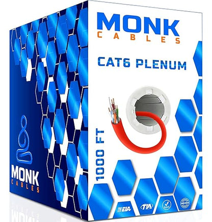 MONK CABLES | CAT6 Plenum Cable 1000ft | UTP, 550MHz | DSX-8000 Certified | by MONKCABLES
