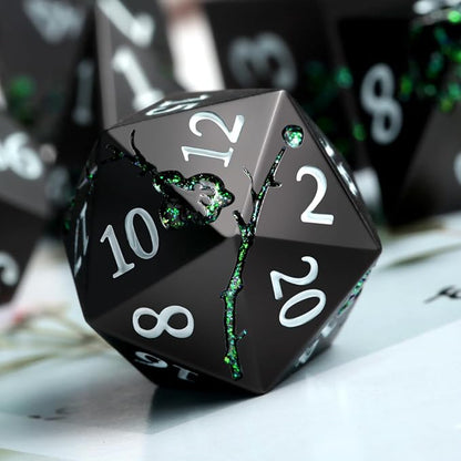 Glitter Green DND Metal Dice, DNDND 7 PCS Flower Metallic DND Dice Set - Image 2