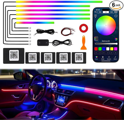 Dreamcolor Acrylic Interior Car LED Strip Lights, 6 in 1 Ambient Lighting Kit by JINRUITOP