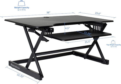 Rocelco 38" Large Height Adjustable Standing Desk Converter - Image 3