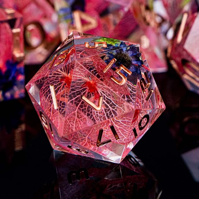 ARUOHHA DND Resin Dice Translucent Pink Leaf Sharp Edged Dragons Dice Set - Image 3