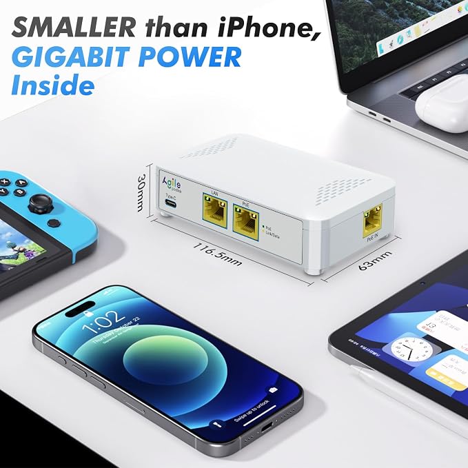 ​PoE to USB C Switch 60W 802.3af/at Compliant, 1 USB-C Port & 1 PoE+ Port & 1 - Image 4