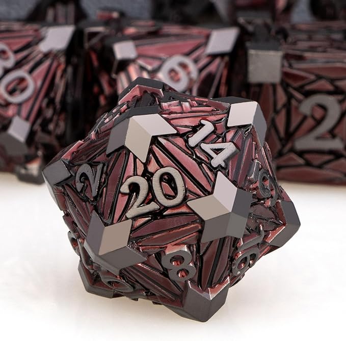 7PCS Metal DND Dice Set with Box, Debris RPG Red D and D Dice by ORIFANTOU