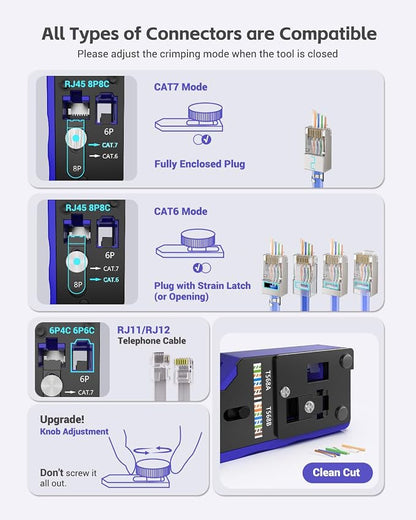 VCELINK RJ45 Crimp Tool Kit for CAT7/6A/6/5E/5, Upgraded Network Tool Set - Image 5