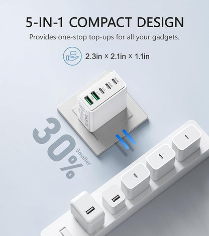 2Pack USB C Fast Charger Block, 50W 5-Port USB C Wall Charger Brick, 2 USB A & - Image 6